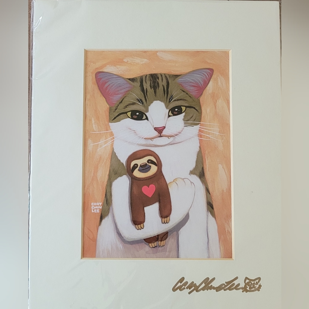 8 x 10 Cat with Sloth from Painter Cary Chun Lee
